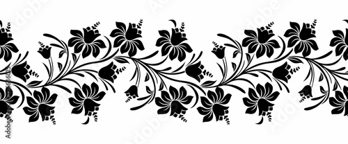 Canvas Print Vector black and white tulip flower border design