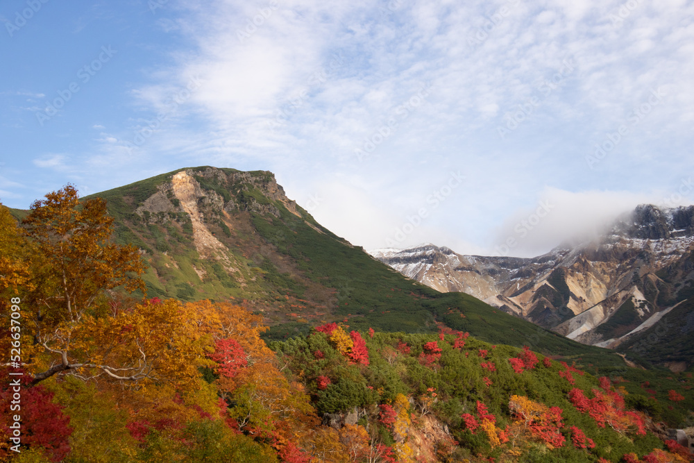秋の高原と山並み
