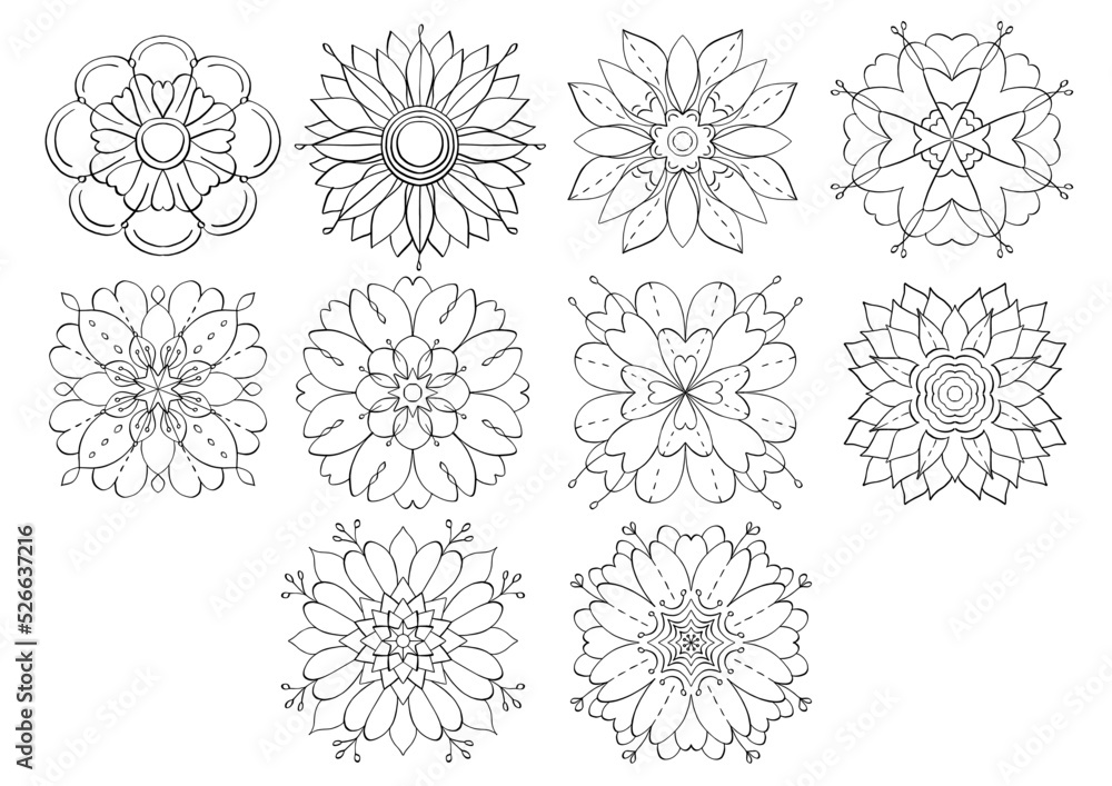 flower heads black white line art drawing flower heads black white line art drawing