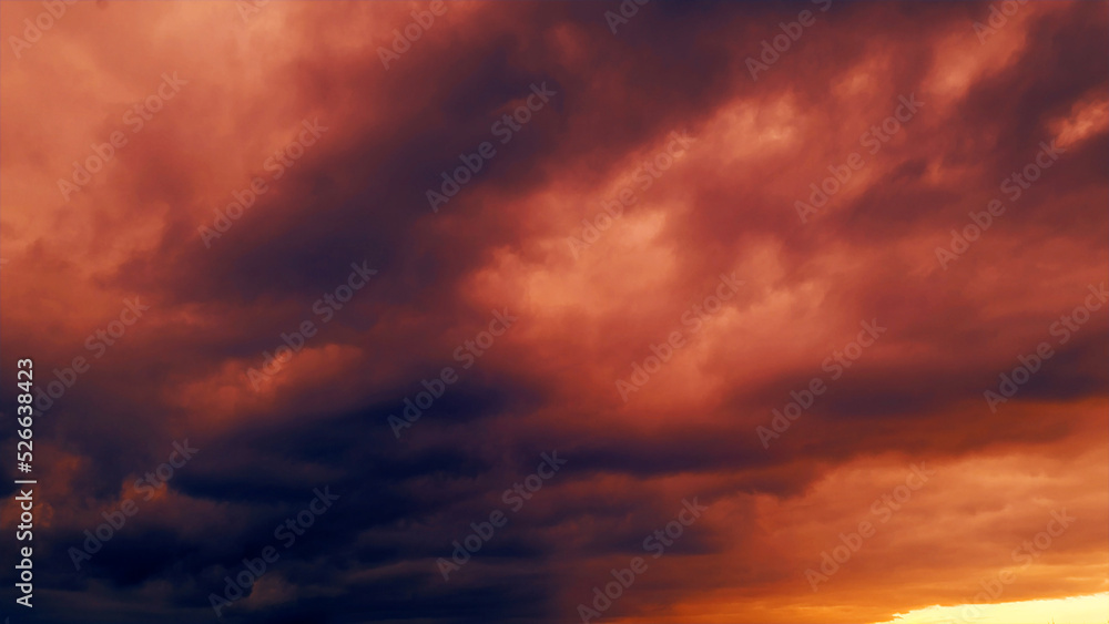 red and goldish romantic sunset clouds background - abstract 3D illustration