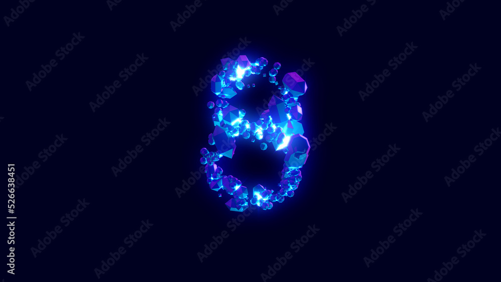 magic diamonds or crystals - number 8, creative font, isolated - object 3D illustration