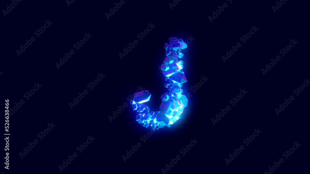 magic diamonds or ice - letter J, creative font, isolated - object 3D rendering