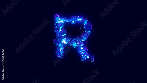 magic diamonds or crystals - letter R, creative font, isolated - object 3D rendering