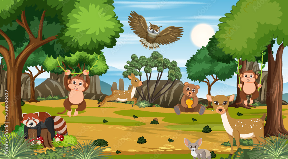 Naklejka premium Wild animals in the forest scene