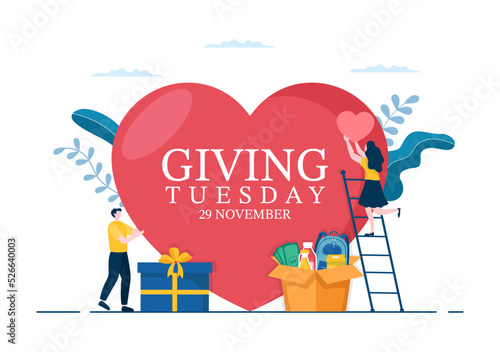 Happy Giving Tuesday Celebration with Give gifts to Encourage People to Donate in Hand Drawn Cartoon Flat Illustration