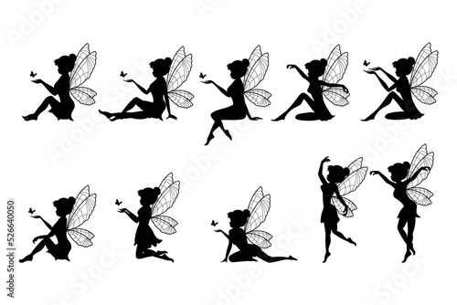 cute fairy silhouette illustration set