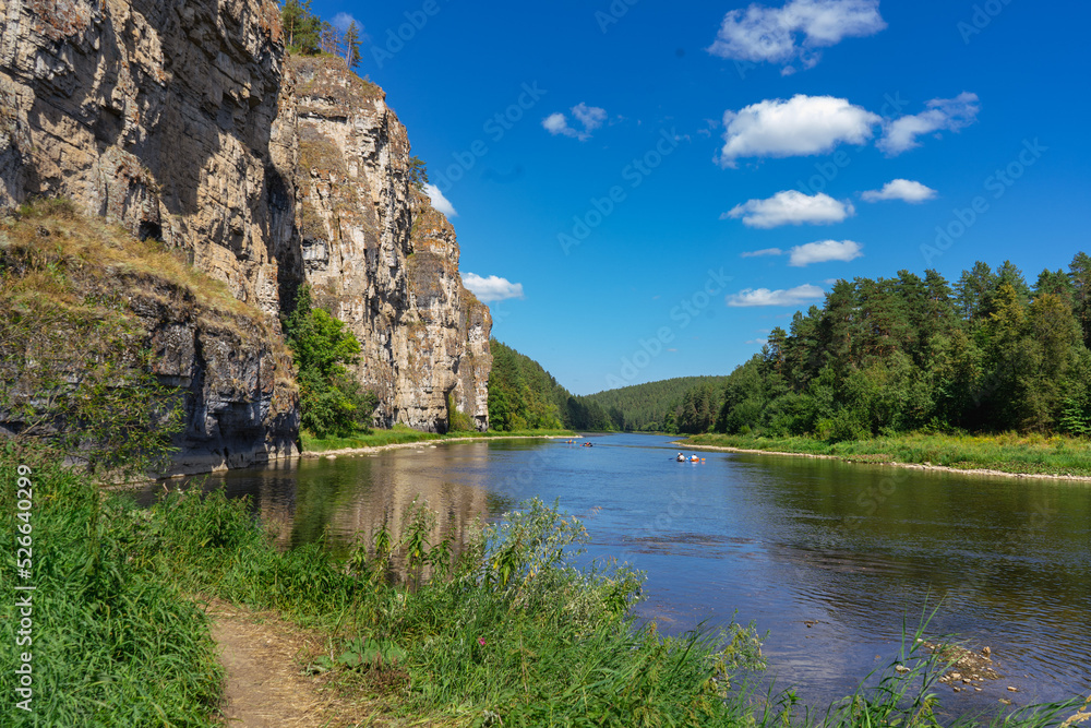 Prytes river Ai. Chelyabinsk region, the city of Satka. Mountains and rocks. River in summer