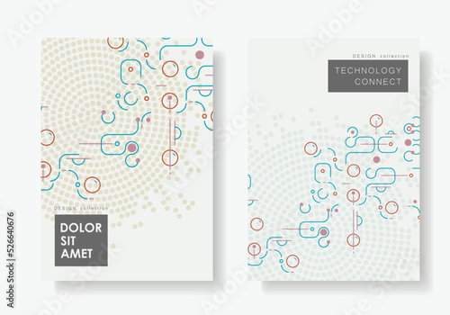 Vector background with curved lines. Network shapes design. Abstract pattern of dots, lines, rounded squares, circles and other simple geometric objects