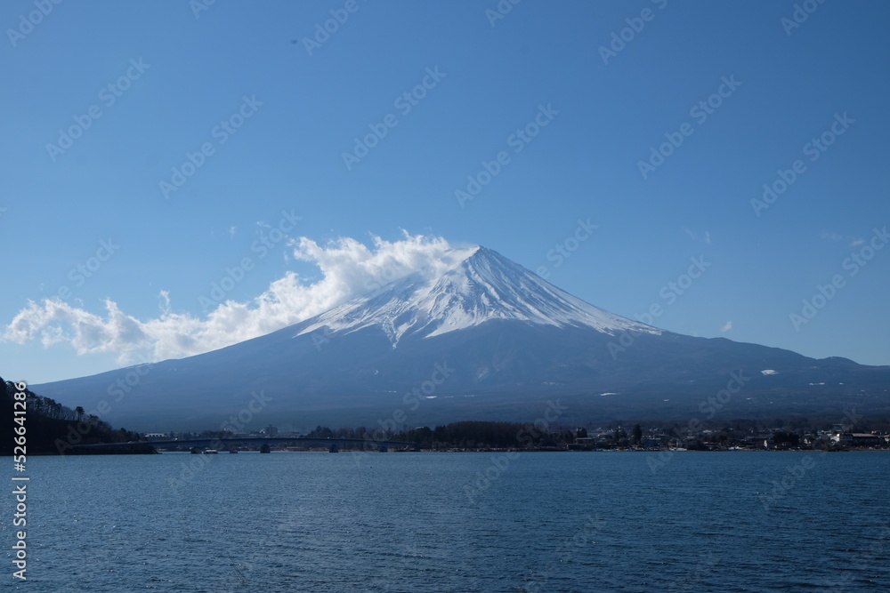 the snow mountain with bluesky and clouds, fuji mountain in japan.