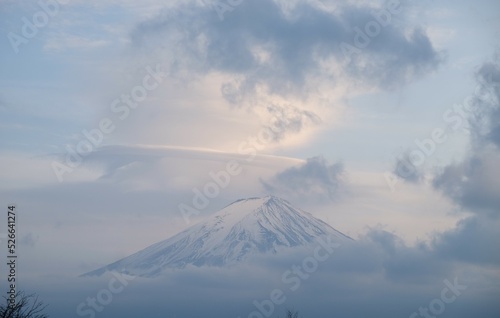the snow mountain with bluesky and clouds, fuji mountain in japan.