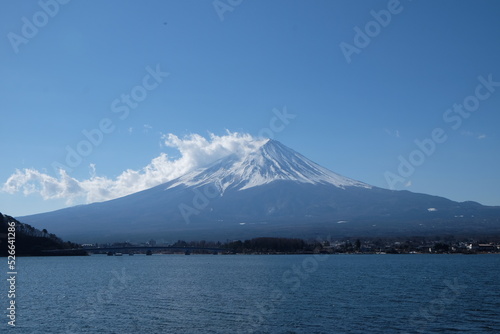 the snow mountain with bluesky and clouds, fuji mountain in japan.