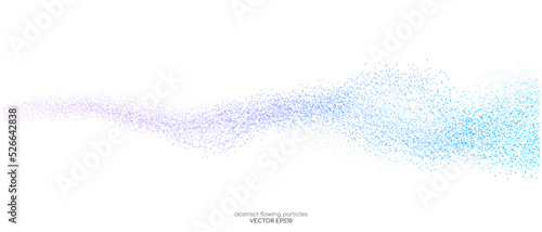 Abstract colorful dots particles flowing wavy gradient pastel blue purple pink isolated on white background. Vector illustration design elements in concept of technology, energy, science, music.