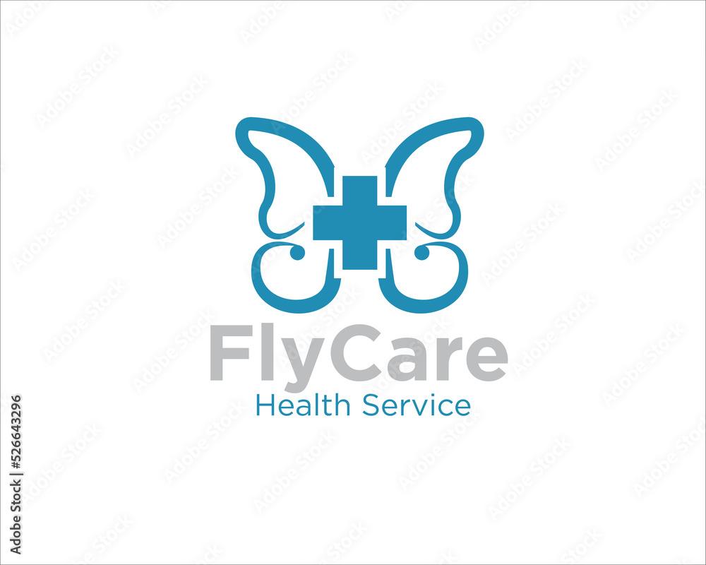 butterfly care logo designs for health and medical service or clinic and hospital symbol