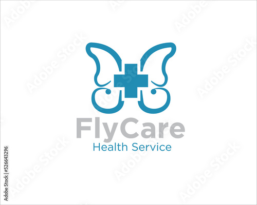 butterfly care logo designs for health and medical service or clinic and hospital symbol