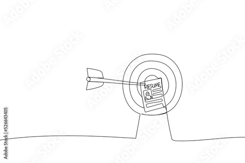 Drawing of Human Resources find perfect woman talent for interview. Metaphor for recruitment target, choosing best candidate. Single continuous line art