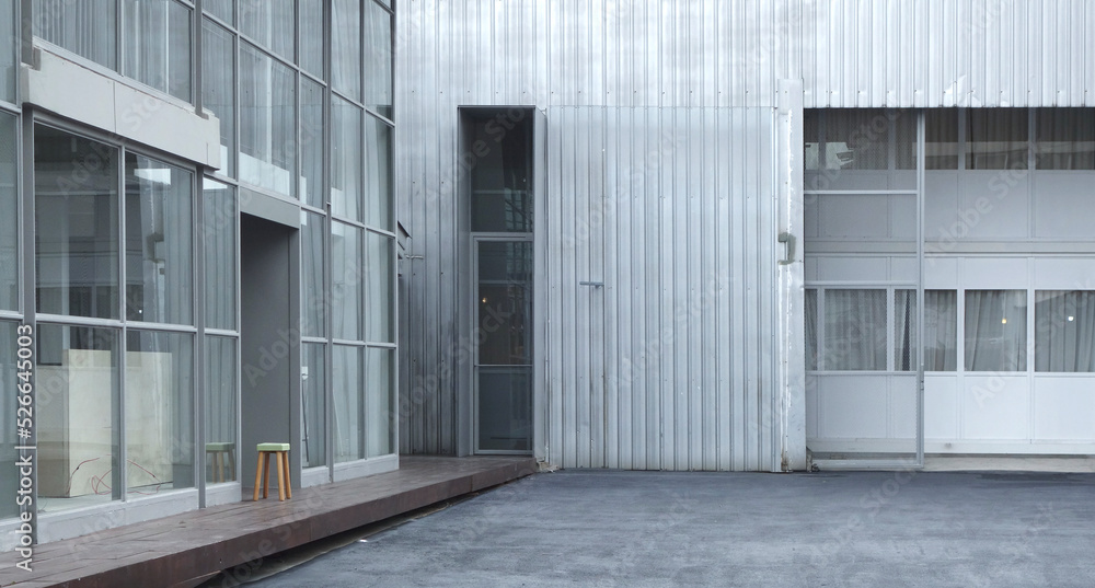 modern facade of a warehouse and store. modern facade of a warehouse and store.