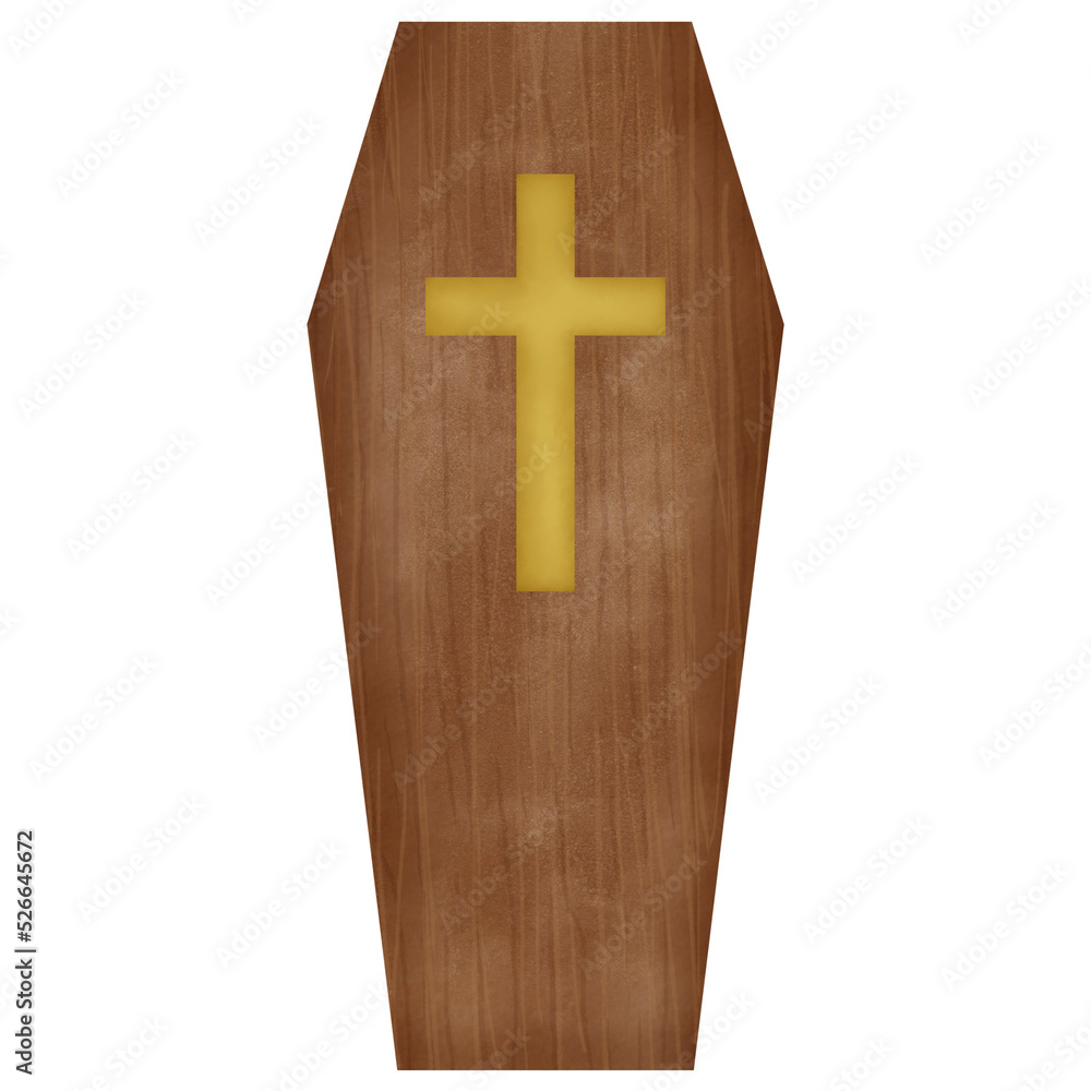 Obraz premium Brown wooden coffin watercolor illustration