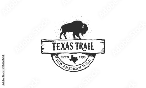 Wild Buffalo vintage Logo Design. Bison Bull Buffalo Angus Silhouette Vintage Retro Logo, Buffalo Breeders Vector Illustration.