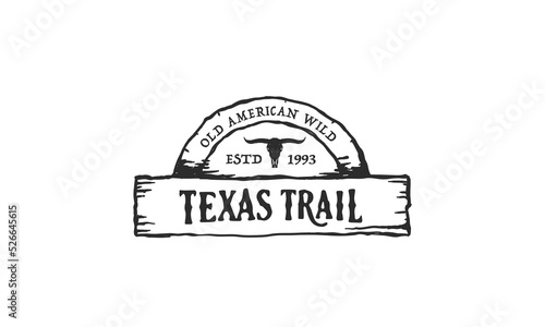 Texas Longhorn, Country Western Bull Cattle Vintage Label Logo Design