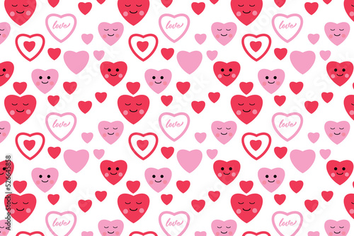Cute smiling love shape pattern vector for wallpapers, wrapping papers, and backgrounds. Love pattern decoration on a white background. Seamless love pattern design with creative heart shapes.