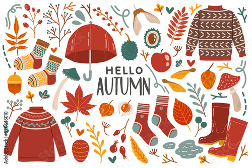 Autumn icons set fall elements vector illustration