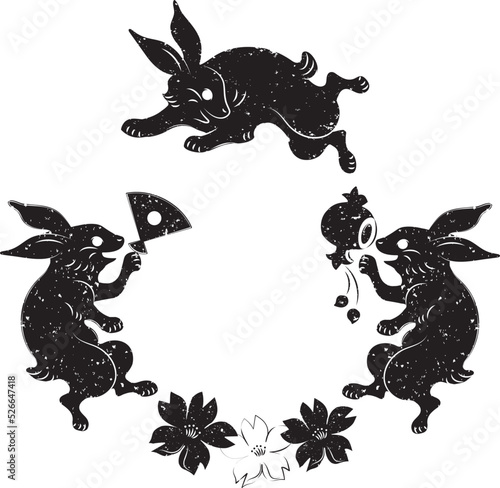 2023　年賀状素材　卯年　兎　うさぎ　切絵　版画　判子　正月　和風　かわいい　イラスト素材