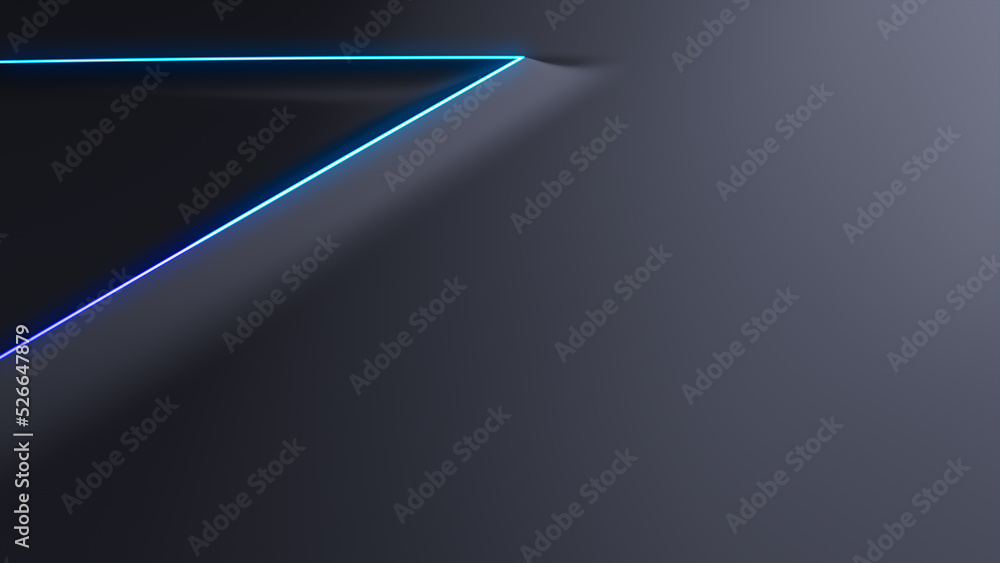 Minimalist Tech Background with Raised Triangle and Blue Illuminated Edge. Black Surface with Embossed 3D Shape. 3D Render. Minimalist Tech Background with Raised Triangle and Blue Illuminated Edge. Black Surface with Embossed 3D Shape. 3D Render.