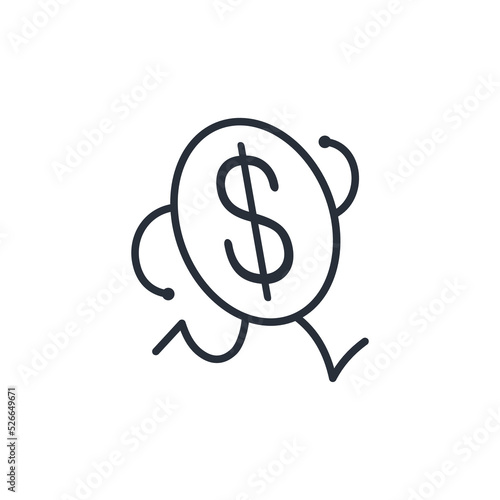 Running dollar. Vector linear icon isolated on white background.