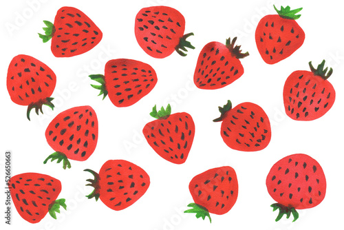 Set of watercolor strawberries isolated on white background.