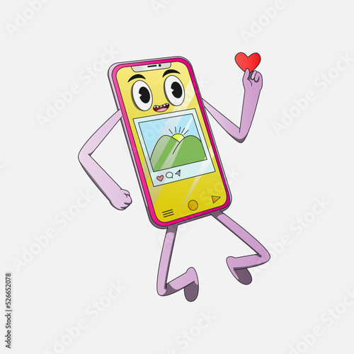 smarphone cartoon illustration mascot cute with love symbol