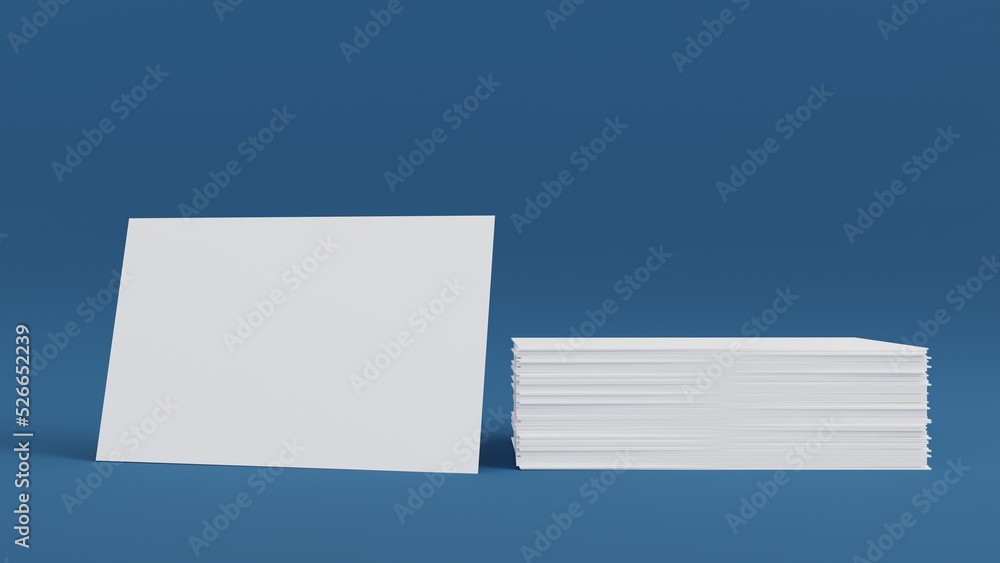 Stack of blank white business card, namecard mockup on blue background ...