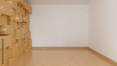 Stack of cardboard box carton or parcel in logistics warehouse. concept of delivering goods  3D rendering.