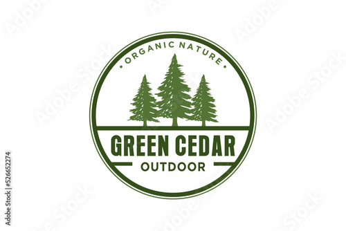 Green cedar pine tree logo nature organic environment icon symbol rounded shape illustration