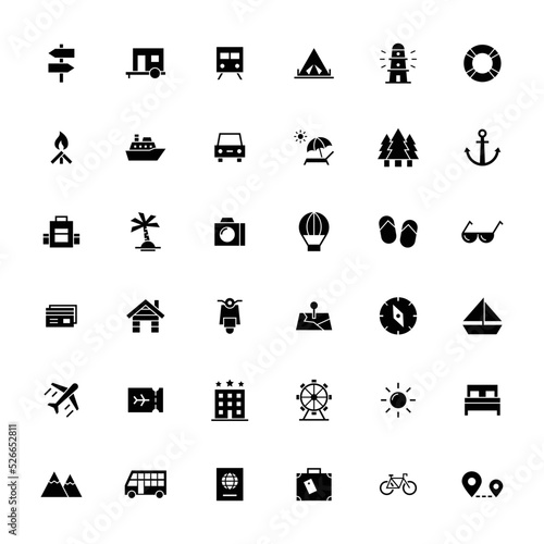 Travel and vacation vector icons set