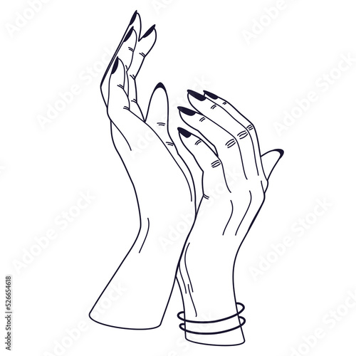 Women's hands. Female hands with various gestures. Perfect for logos, prints, patterns, posters and other designs. Vector illustration fashionable minimalistic linear style.