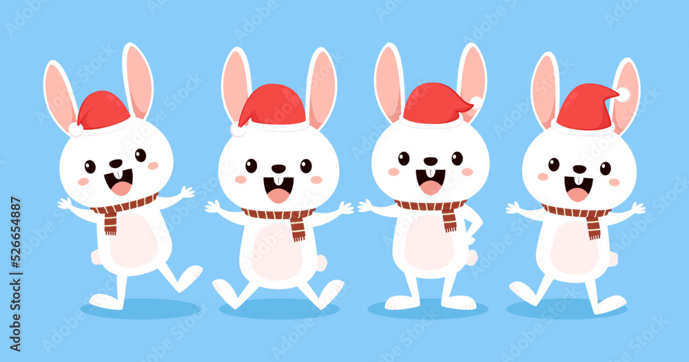 Cute white bunny. Rabbit cartoon vector collection. Animal wildlife character. Merry Christmas poster. Cute white bunny. Rabbit cartoon vector collection. Animal wildlife character. Merry Christmas poster.