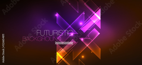 Background neon glowing lines and geometric shapes. Lights in the dark wallpaper for concept of AI technology, blockchain, digital, communication, 5G, science