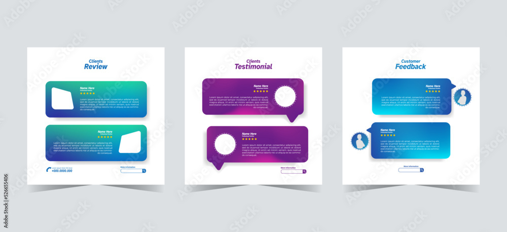 Set of customer testimonials social media template. Blue purple gradient mesh background vector illustration. Modern Banner, flyer, poster vector illustration Set of customer testimonials social media template. Blue purple gradient mesh background vector illustration. Modern Banner, flyer, poster vector illustration