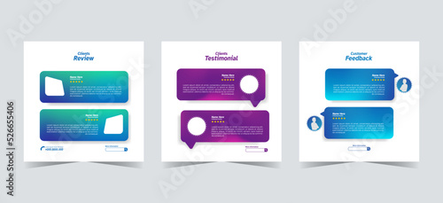 Set of customer testimonials social media template. Blue purple gradient mesh background vector illustration. Modern Banner, flyer, poster vector illustration