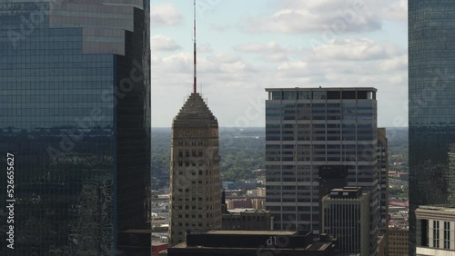 Aerial, dense modern corporate buildings in downtown Minnespolis, Minnesota photo