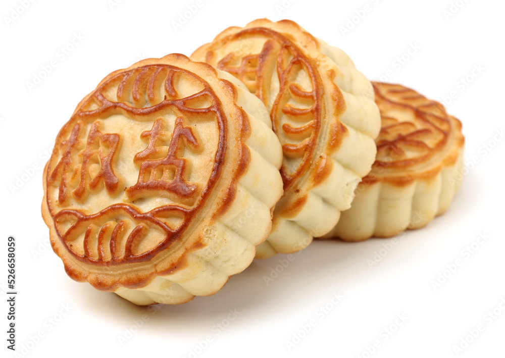 Mid-Autumn Festival moon cake on white background(Non-English texts translation :salt and pepper) Mid-Autumn Festival moon cake on white background(Non-English texts translation :salt and pepper)