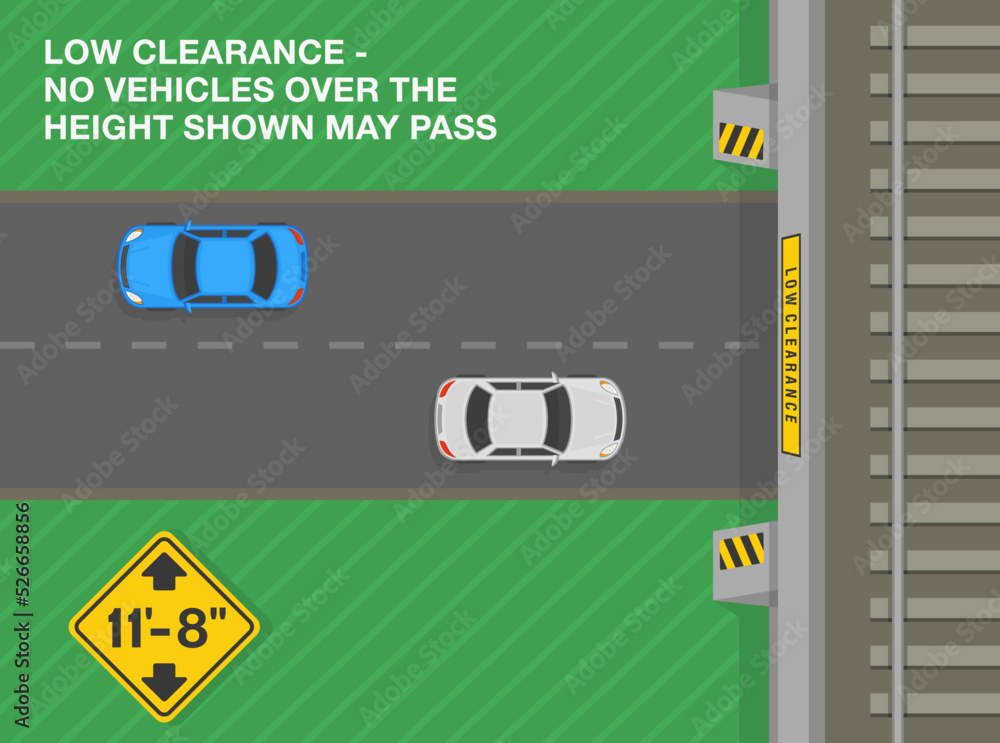 Safe driving tips and traffic regulation rules. Low clearance, no