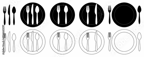 fork spoon knife plate cutlery icon set isolated on white background