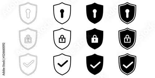 Shield security icon set isolated on white background