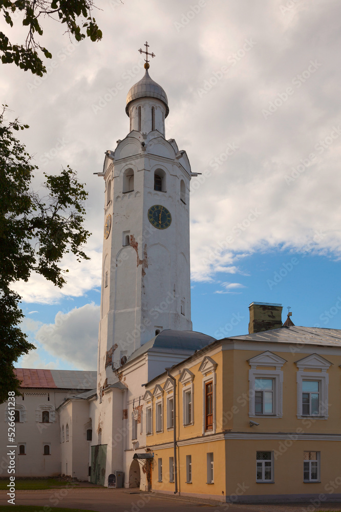 Clock tower in the Novgorod Kremlin Detinets, Russia