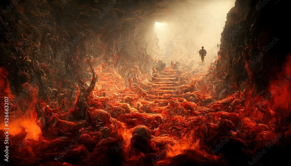 illustration of a descent into hell - obrazy, fototapety, plakaty 