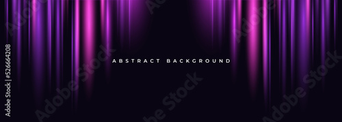 Black wide abstract background with vertical purple glowing neon lights effect. Vector illustration