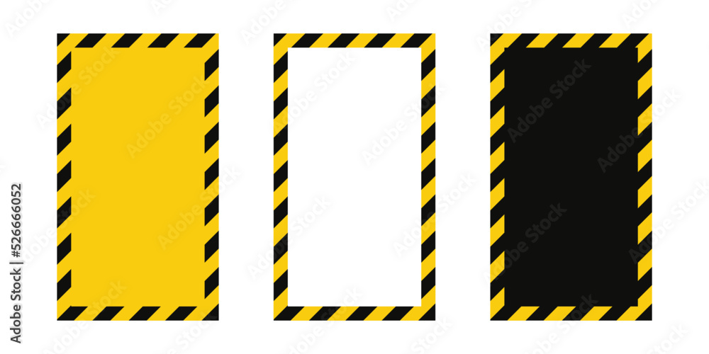 Warning frame with yellow and black diagonal stripes. Rectangle warn