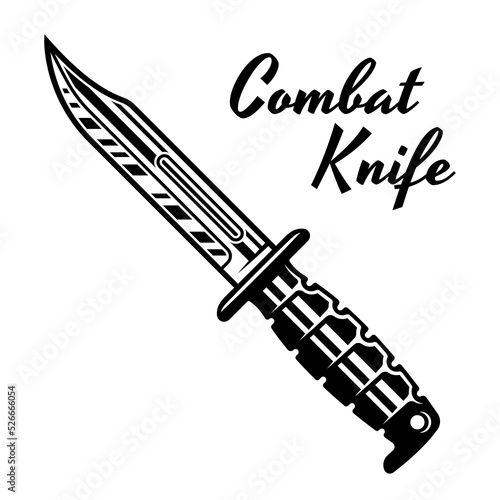 Combat knife vector illustration in vintage monochrome style isolated on white background