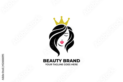Beauty Woman Wearing Crown Logo Template